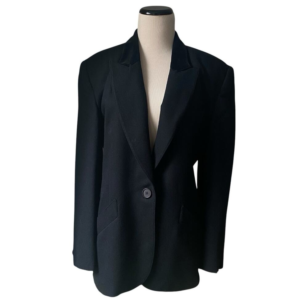 Vintage Christian Dior Women Size 10 Blazer Jacket Black Wool Velvet Collar 80s